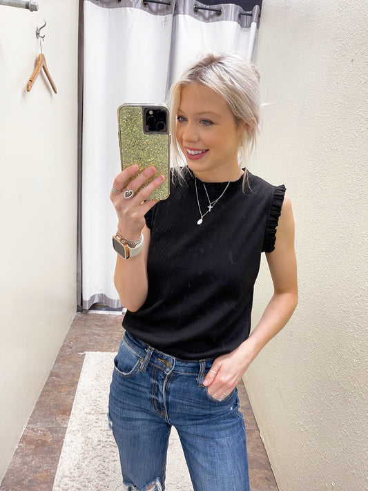 Ruffle Trim Ribbed Knit Tank