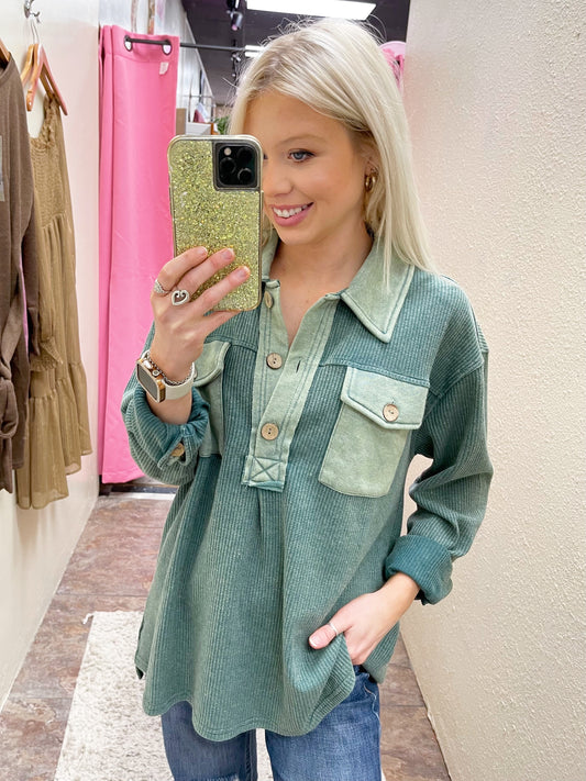 Washed Green Pullover Top