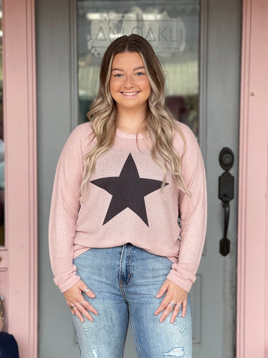 Pink Star Thermal Knit Top