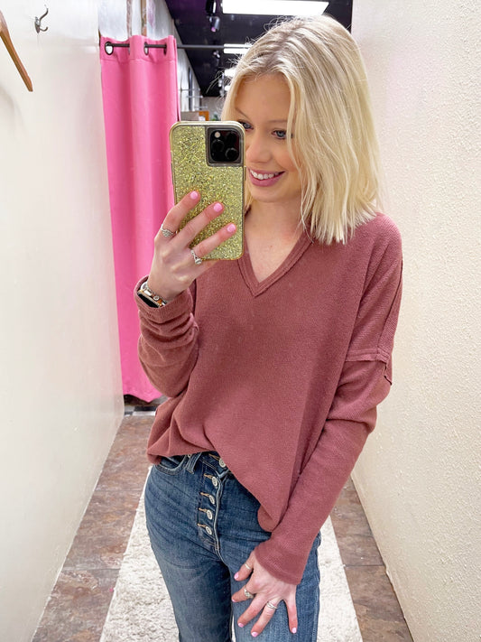 Basic Mauve Waffle Knit Top