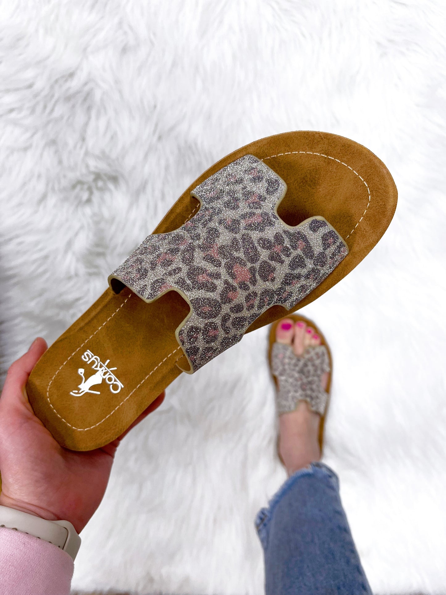 Bogalusa Shimmer Leopard Sandals-Corkys