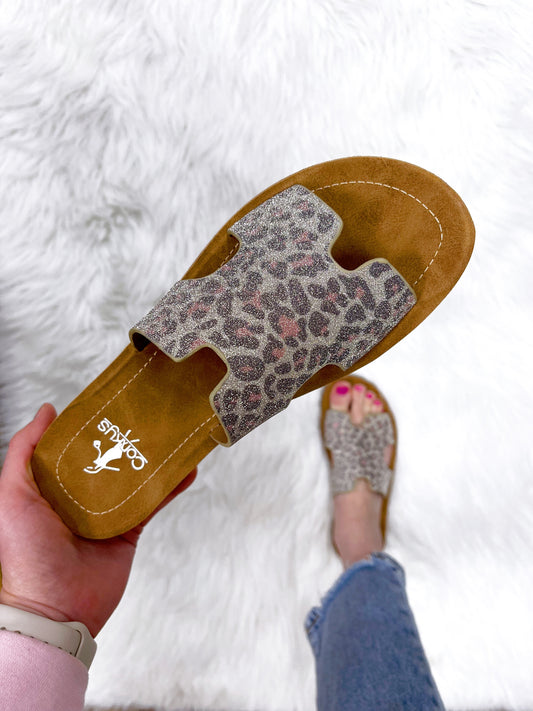 Bogalusa Shimmer Leopard Sandals-Corkys