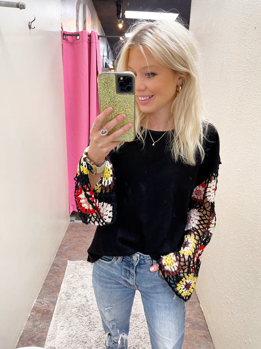 Crochet Sleeve Terry Top