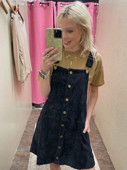 Black Corduroy Overall Dress