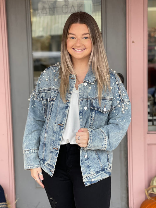 Pearl and Rhinestone Denim Jacket