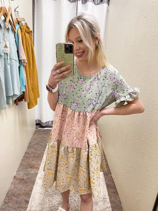 Colorblock Floral Dress