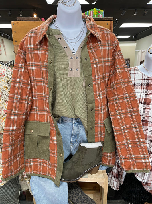 Orange Plaid Quilted Jacket