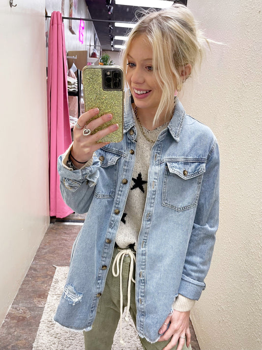 Distressed Detail Denim Jacket