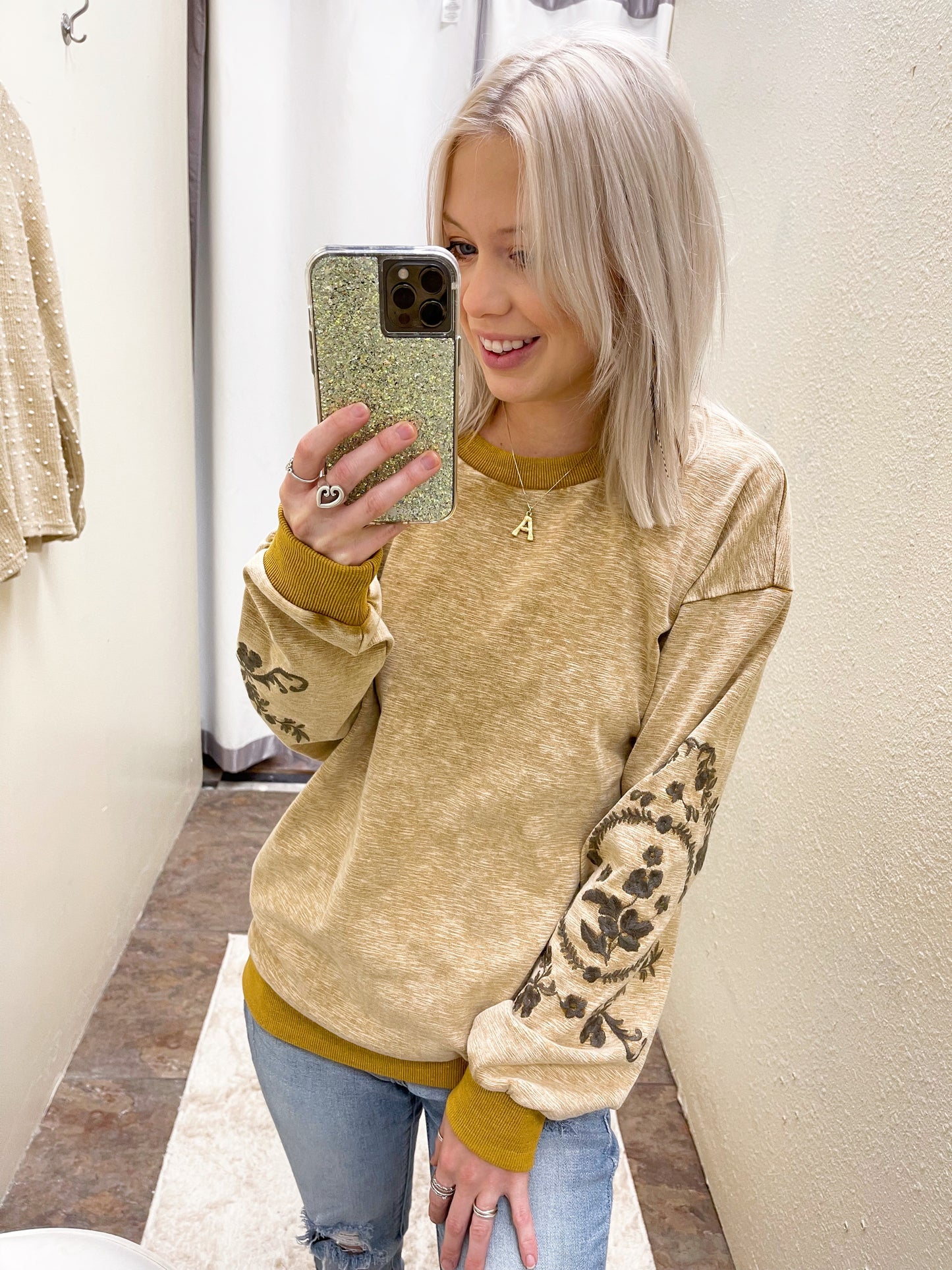 Mustard Embroidered Pullover Top