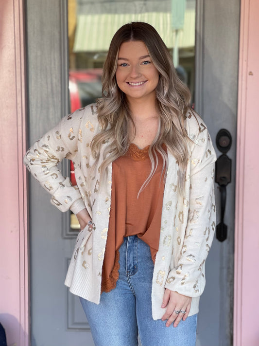 Ivory Metallic Leopard Print Cardigan