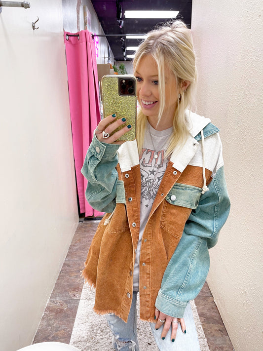 Camel Teal Corduroy Shacket