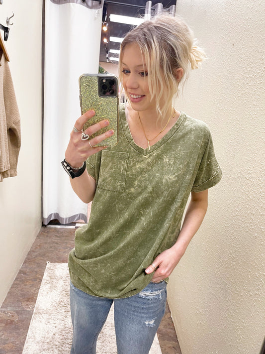 Mineral Wash V Neck Top