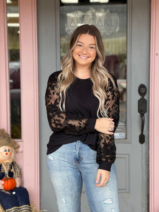 Floral Lace Sleeve Top