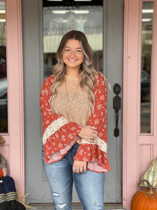 Floral Bell Sleeve Top