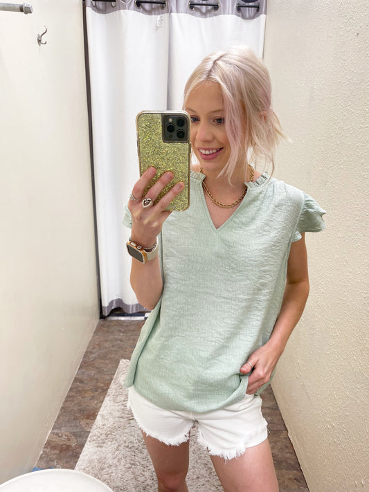 Sage Ruffle Cap Sleeve Top
