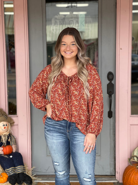 Rust Floral Tunic Top