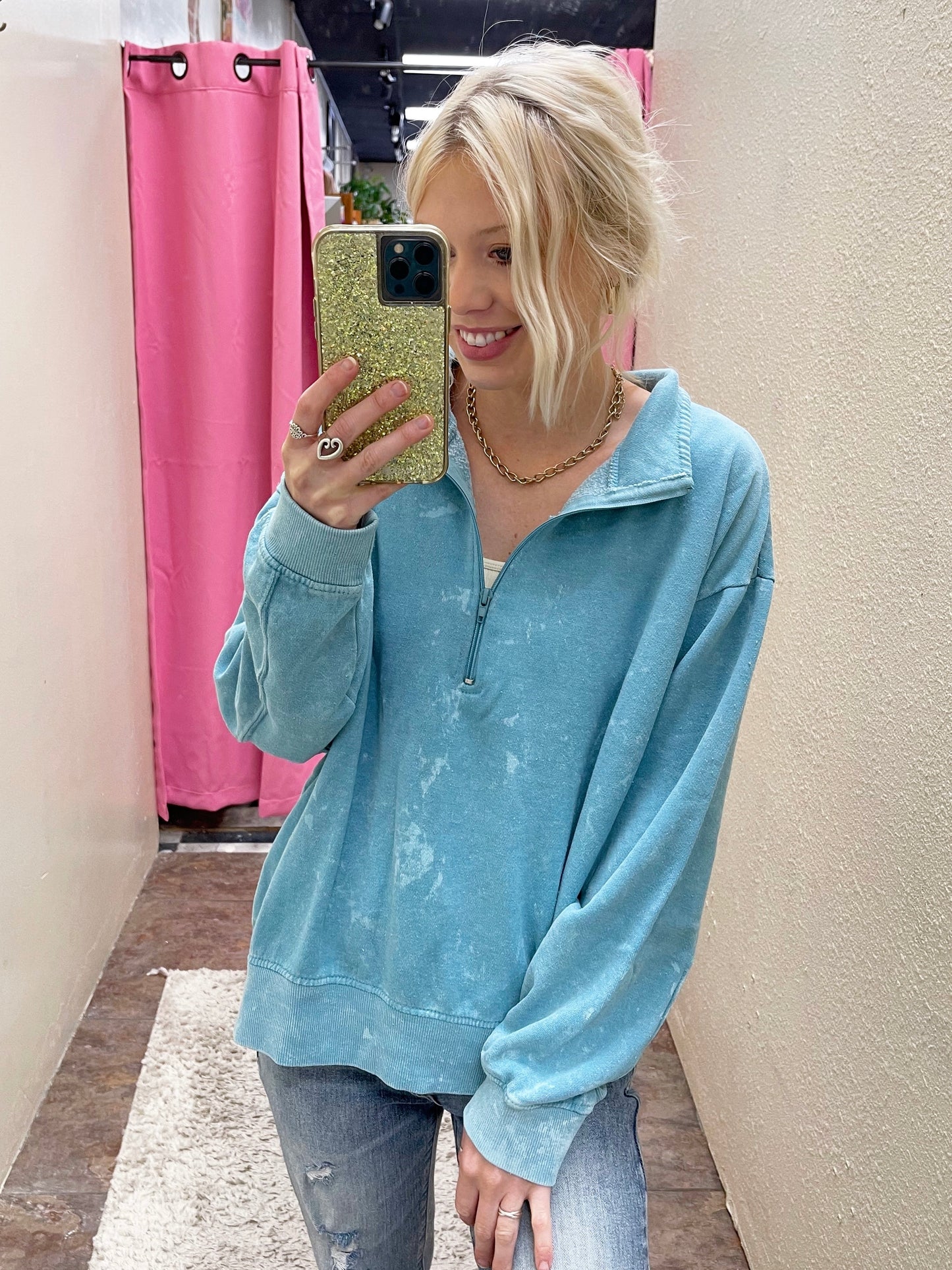 Turquoise Zip Pullover