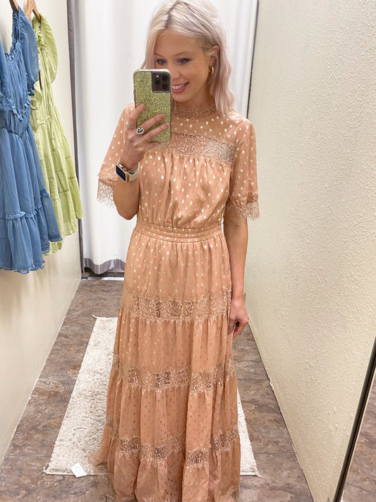 Gold Foil Chiffon Dress