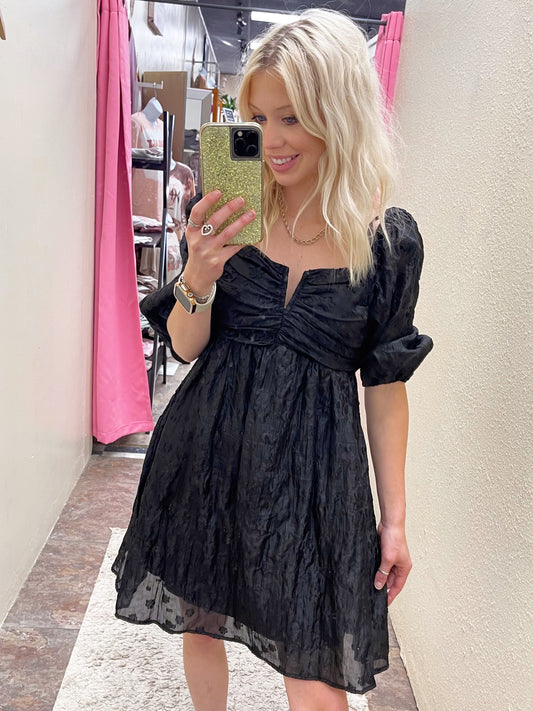 Black Jacquard Babydoll Dress