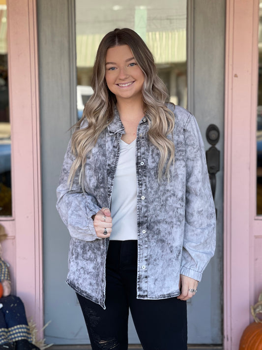 Charcoal Acid Washed Denim Shirt Jacket