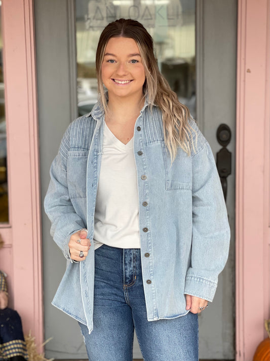 Pintuck Denim Top