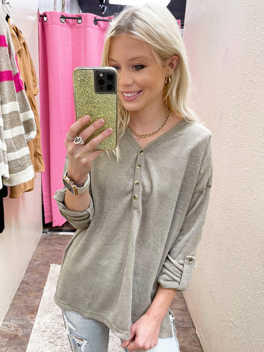 Olive Roll Up Sleeve Top