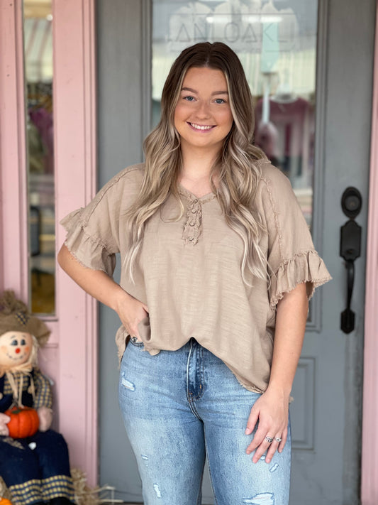 Frayed V-Neck Top