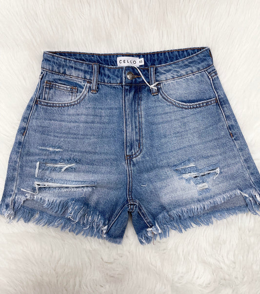 High Rise Denim Shorts-Cello
