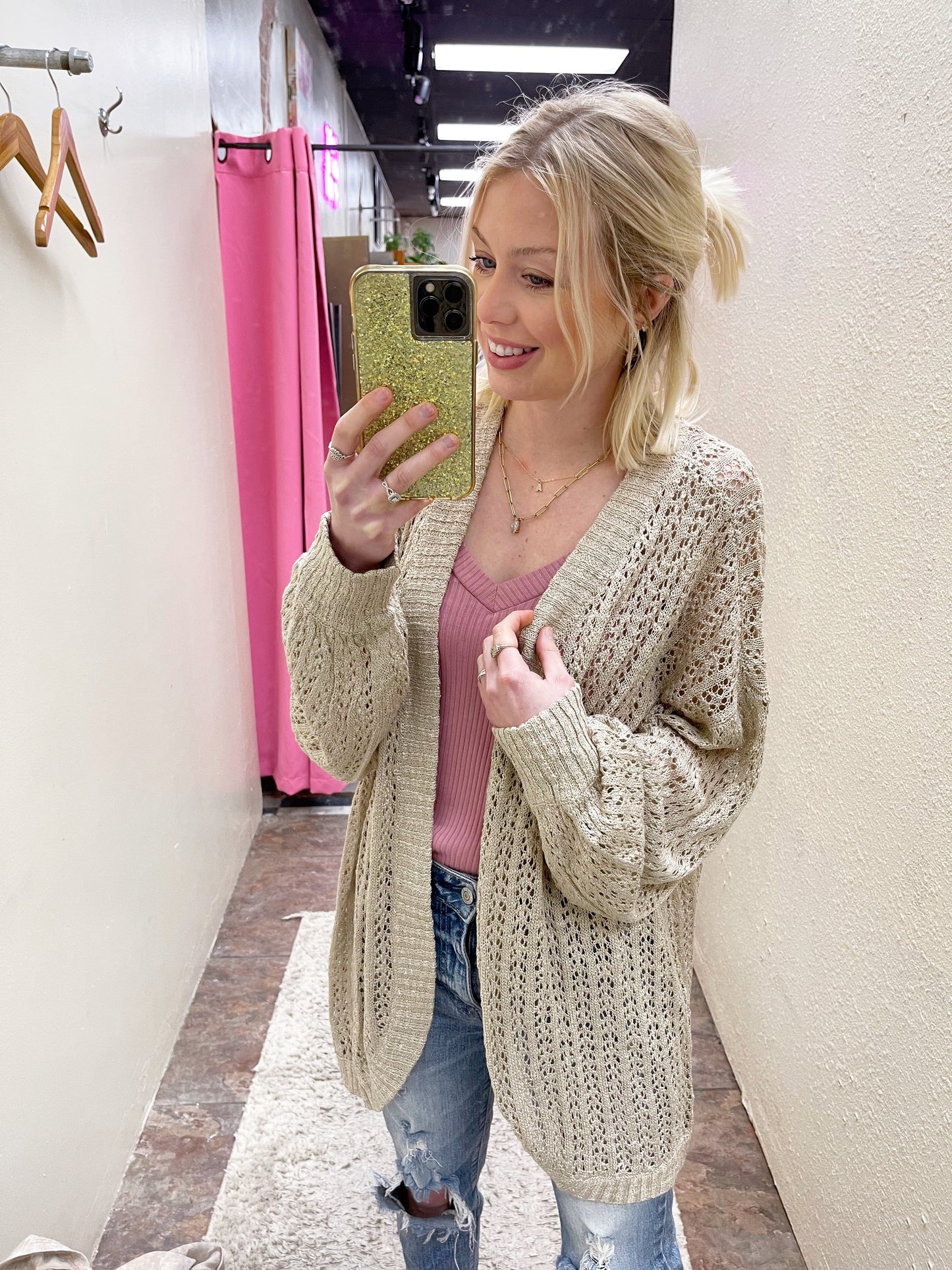 Taupe Open Casual Cardigan