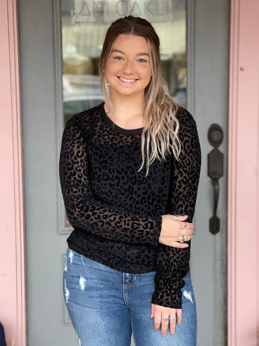 Black Velvet Leopard Top