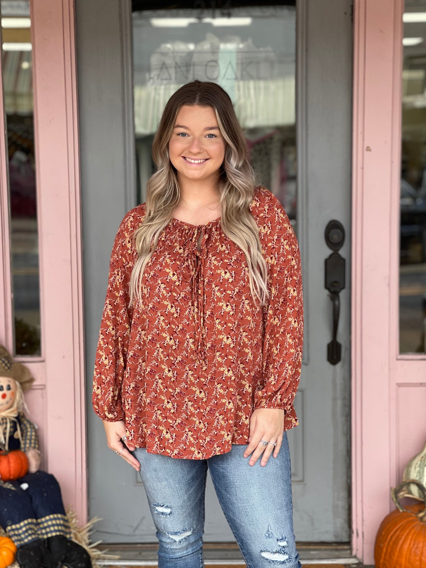 Rust Floral Tunic Top