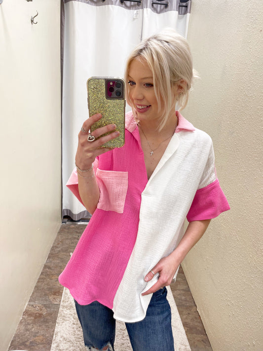 Pink Color Block Top
