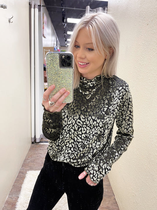 Olive Leopard Mesh Top