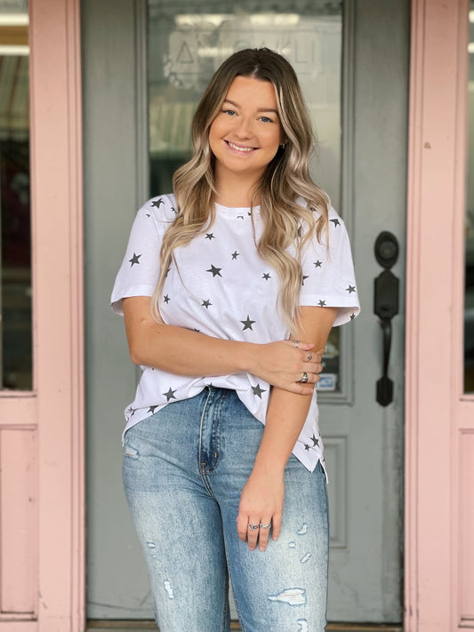 Distressed Star Print Top