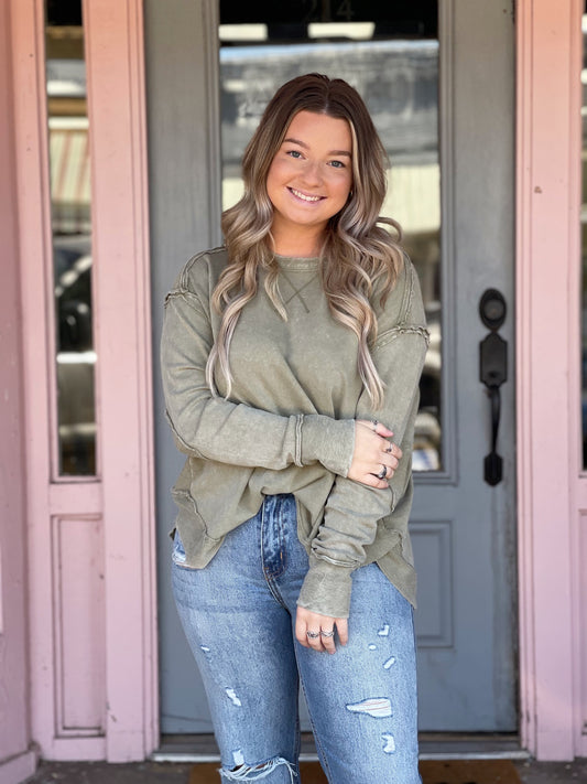 Olive Patch Terry Top