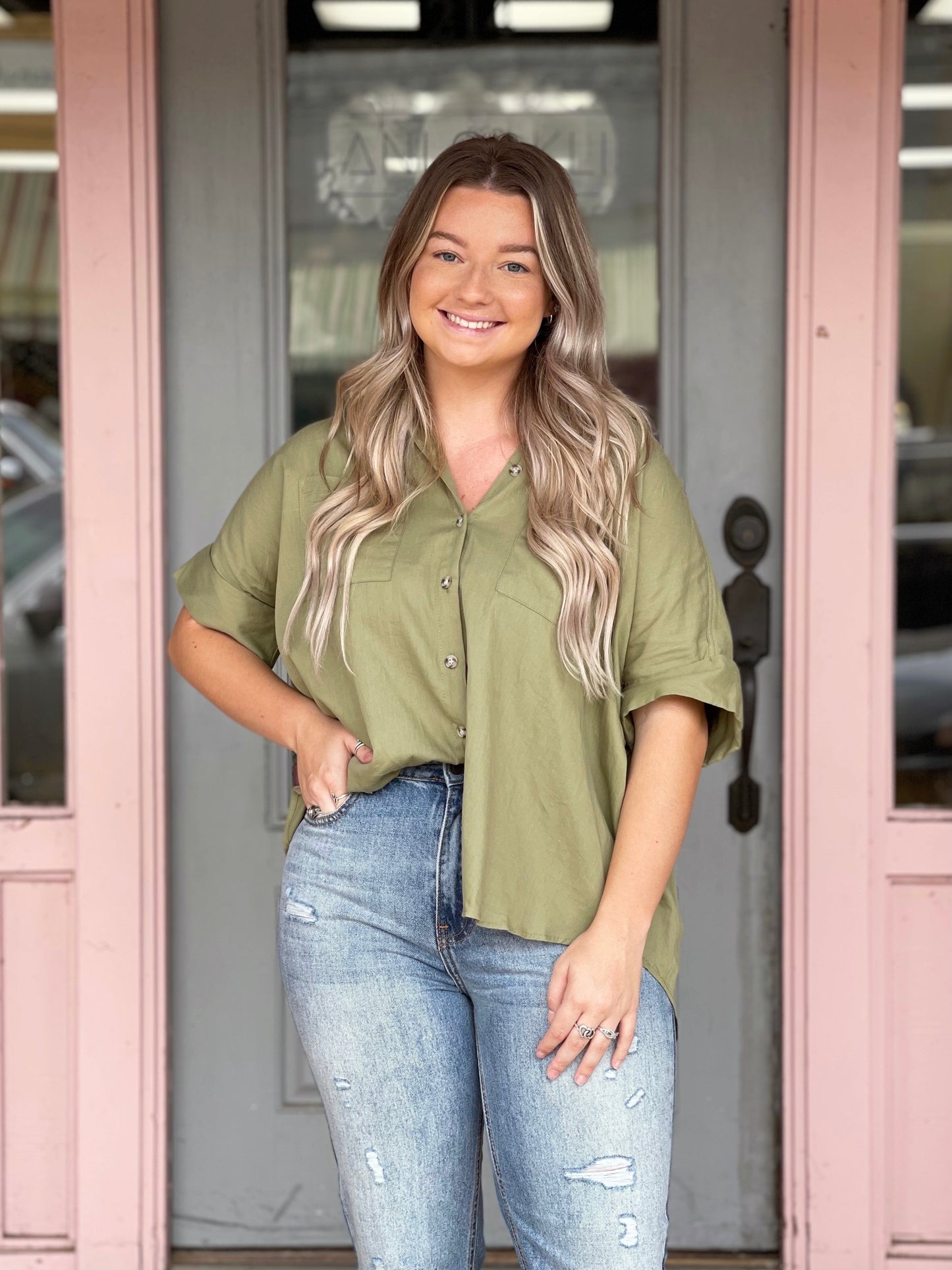 Button Me Up Olive Top