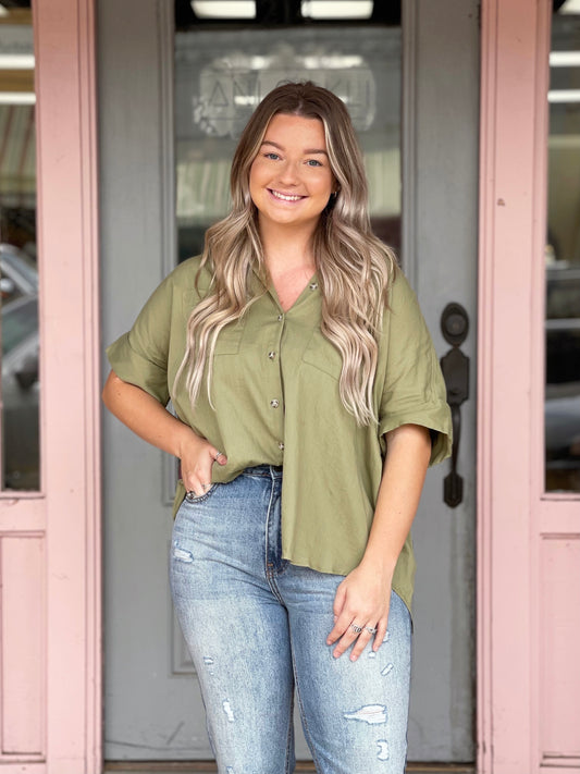 Button Me Up Olive Top