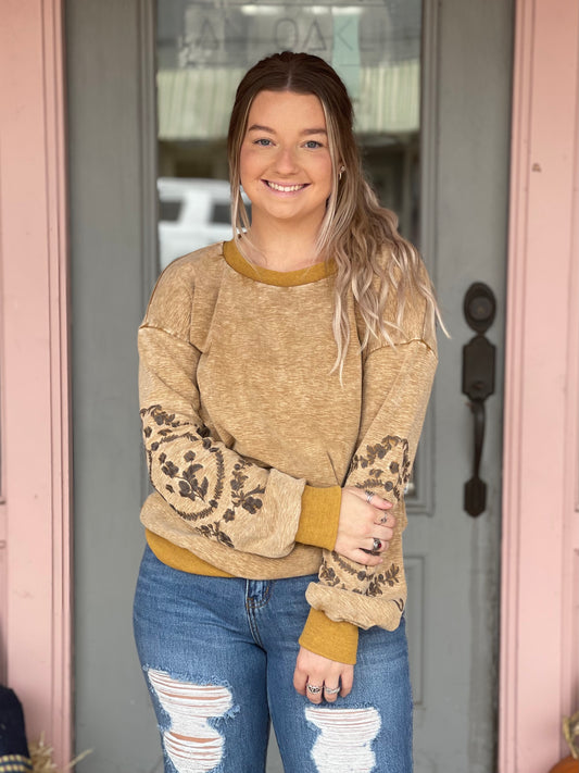 Mustard Embroidered Pullover Top