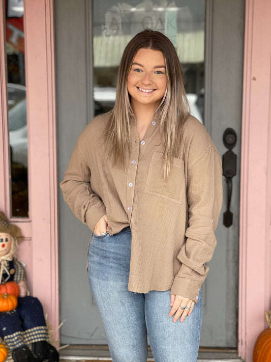 Sable Gauze Button Down Top