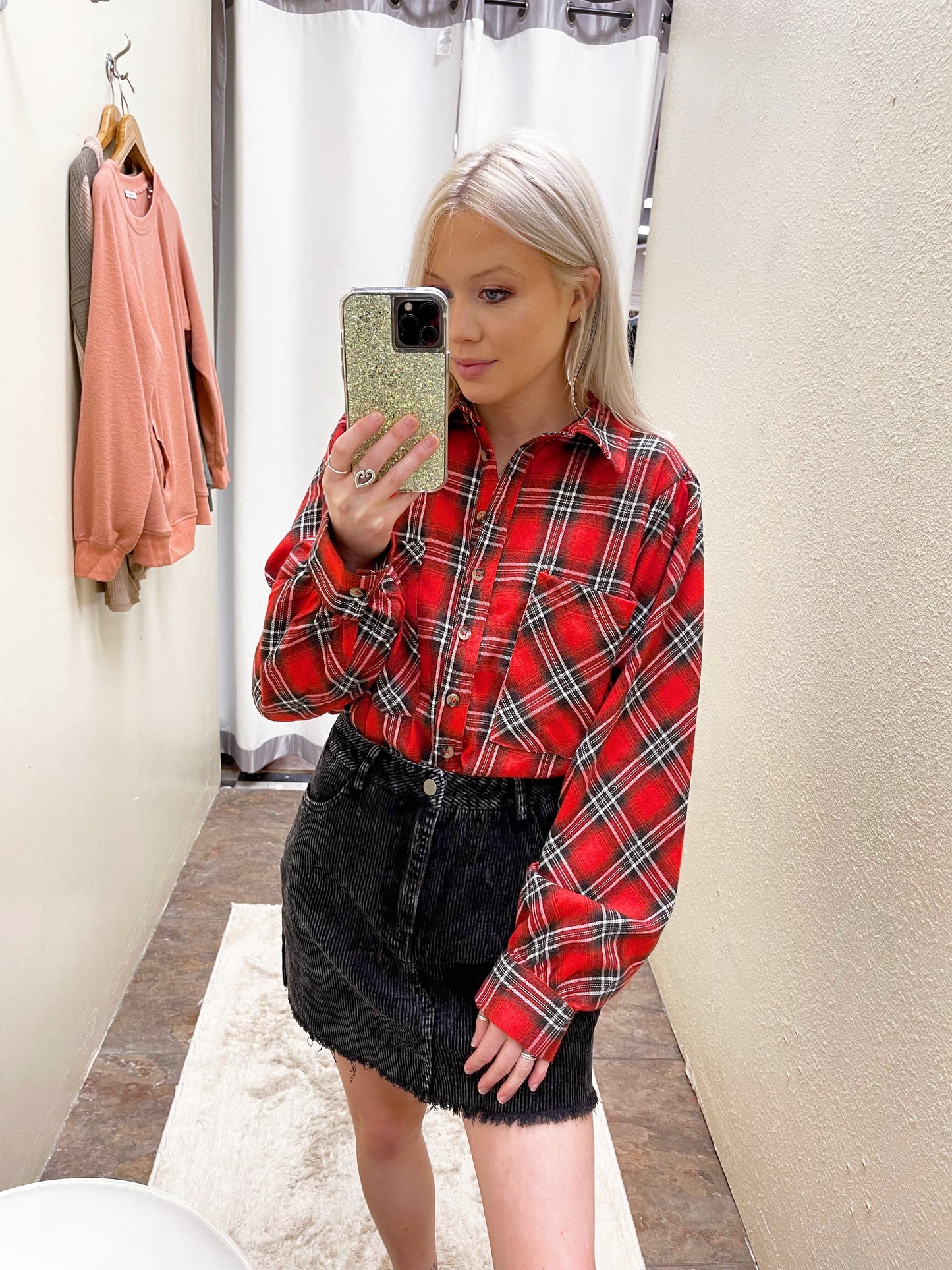 Red Plaid Puff Sleeve Top
