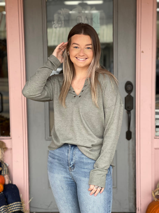 Solid Color Split Neckline Top