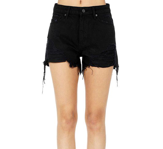 Distressed Black Shorts