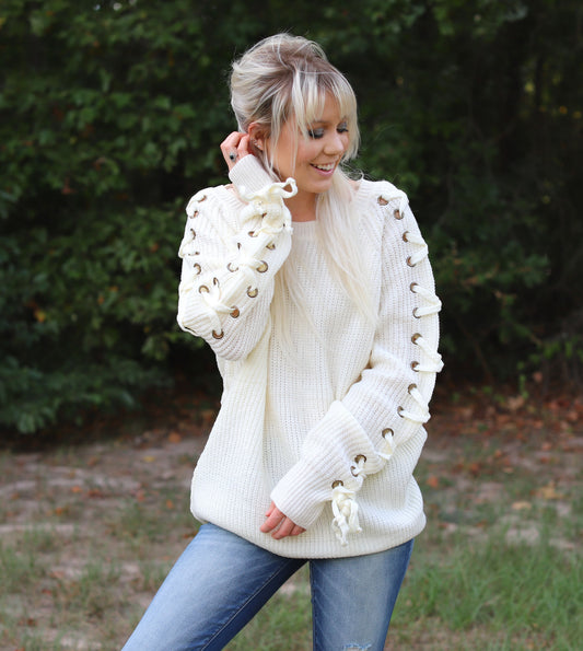 Lace Up Sleeve Sweater