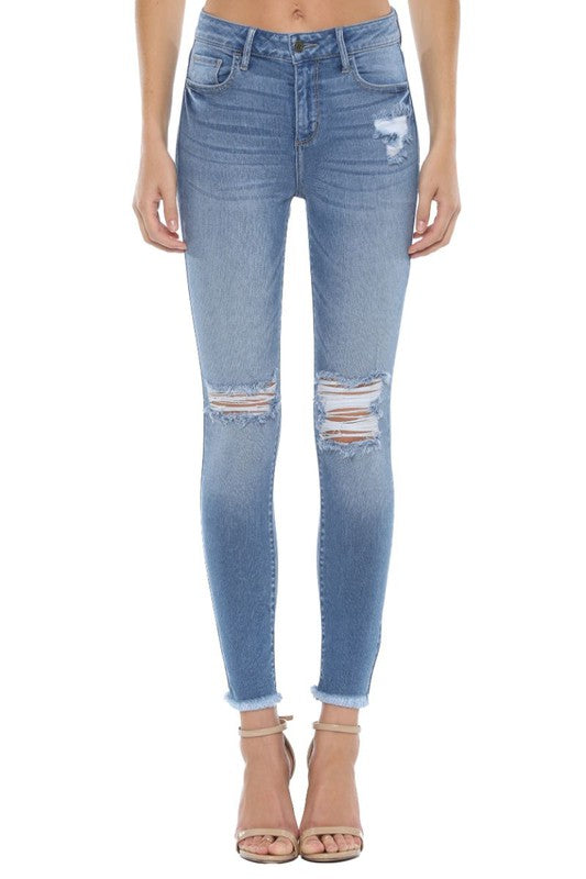 Mid Rise Distress Fray Cello  Jeans