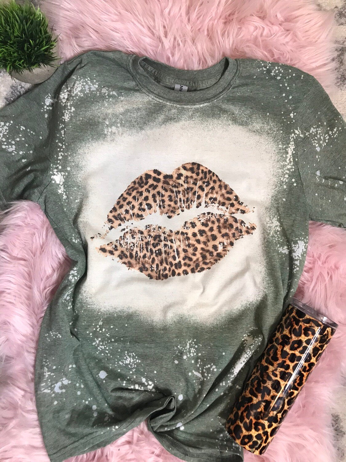 Bleached Olive Leopard Lip Tee
