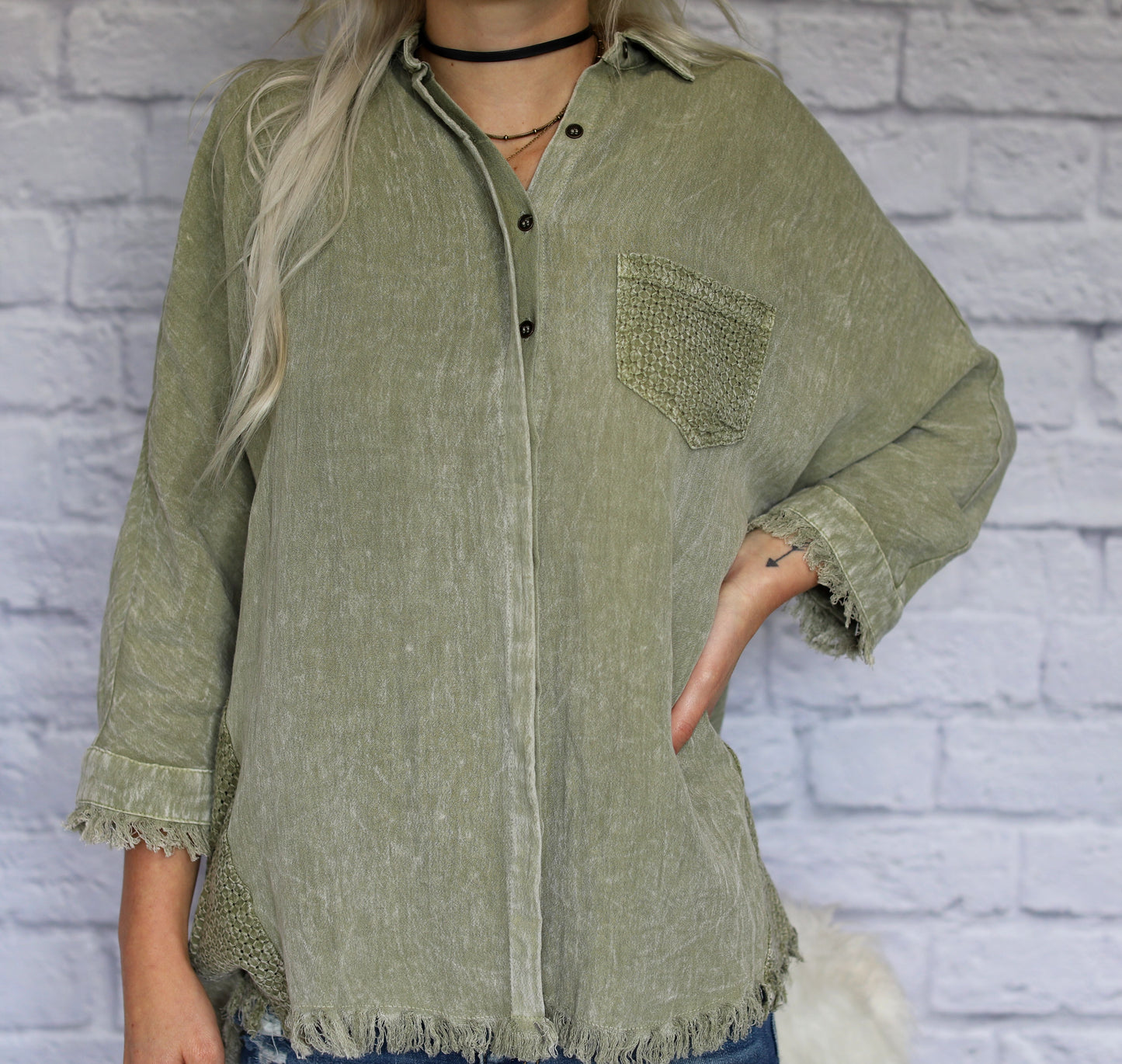Mineral Washed Button Up Top
