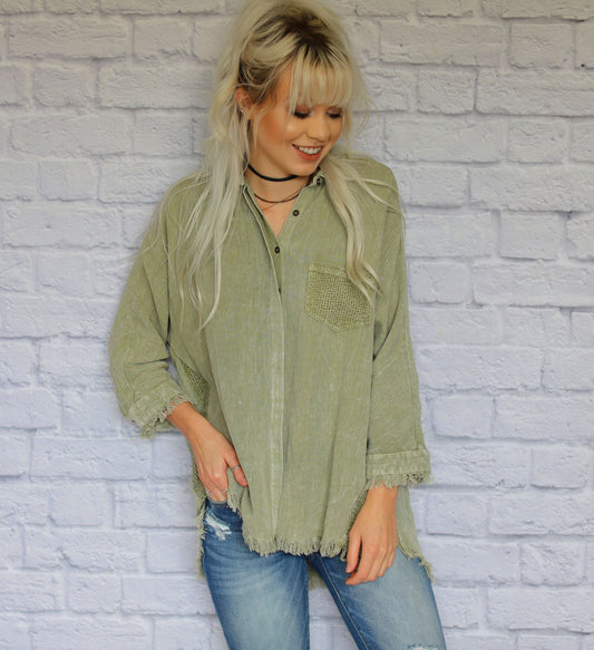 Mineral Washed Button Up Top