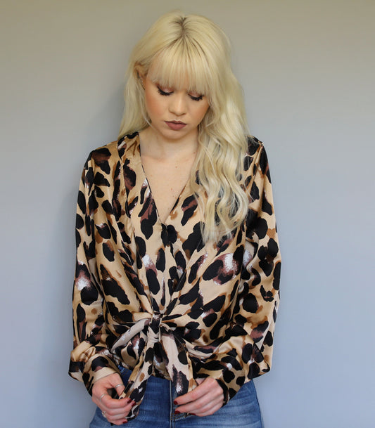 Leopard Tie Surplice Top